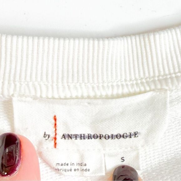 Anthropologie Women's White Lace Ruffle Sweatshirt Top  Size Small - Picture 5 of 9